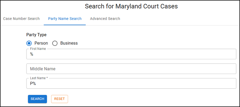Screenshot of Case Search record