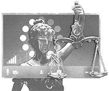 scales of justice on a zoom call