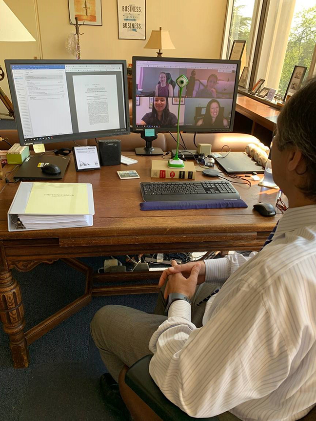 Judge Douglas Nazarian on a Zoom meeting call with Summer interns